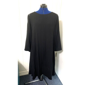 Eileen Fisher Black 100% SIlk Tunic Shift Dress Size large Beaded Lagenlook